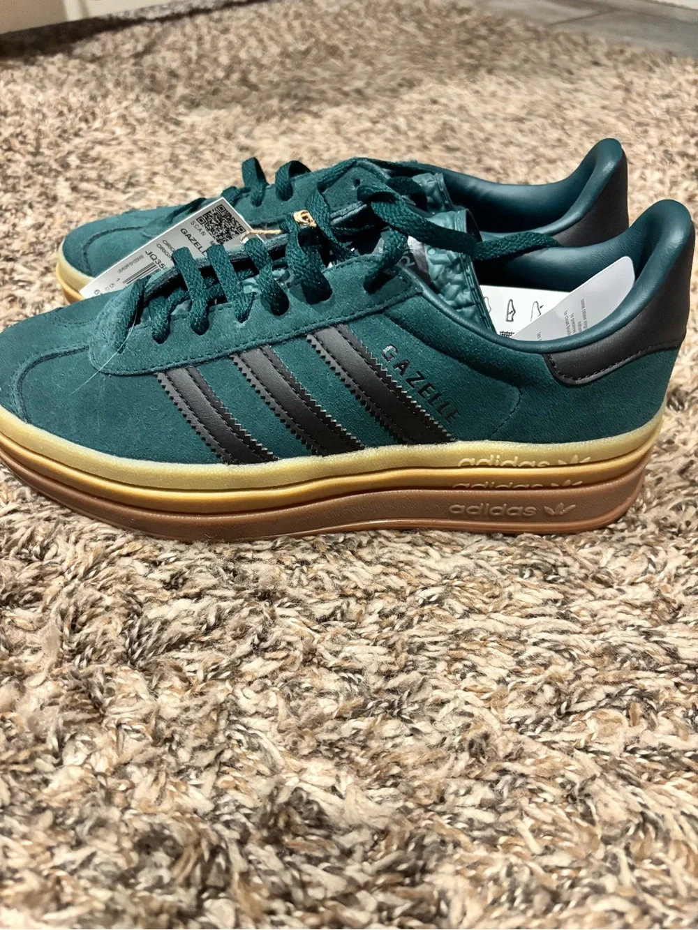 adidas Teal Suede Sneakers with Black Stripes and Gum Sole